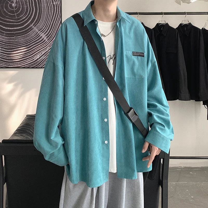saferido men's spring and summer ins solid color long sleeve shirt men's Korean version trend basic style niche design shirt coat