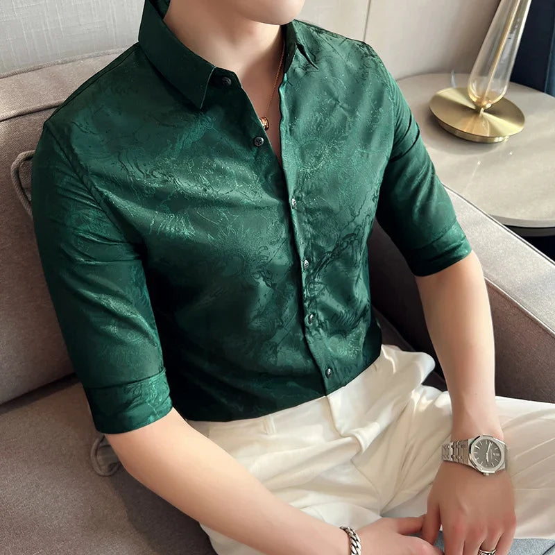 saferido British Style Men Summer High-end Printed Business Shirts/Male Slim Fit Lapel Casual Shirts With Short Sleeves S-4XL