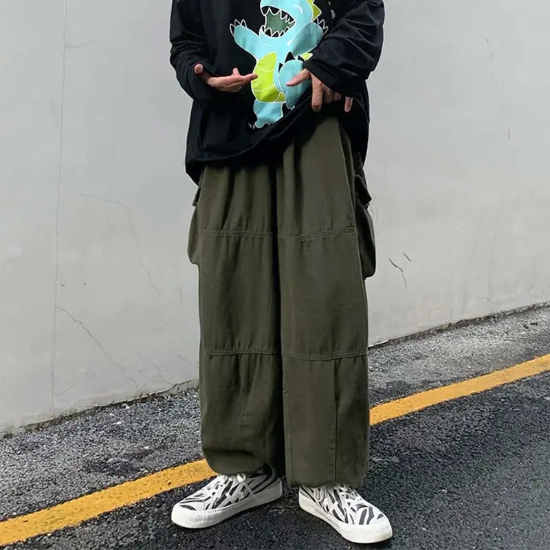 saferido Khaki Cargo Pants Men Elastic Waist Baggy Trousers Fashion Overalls Oversized Bottoms Summer Vintage Male Y2K Clothes Streetwear
