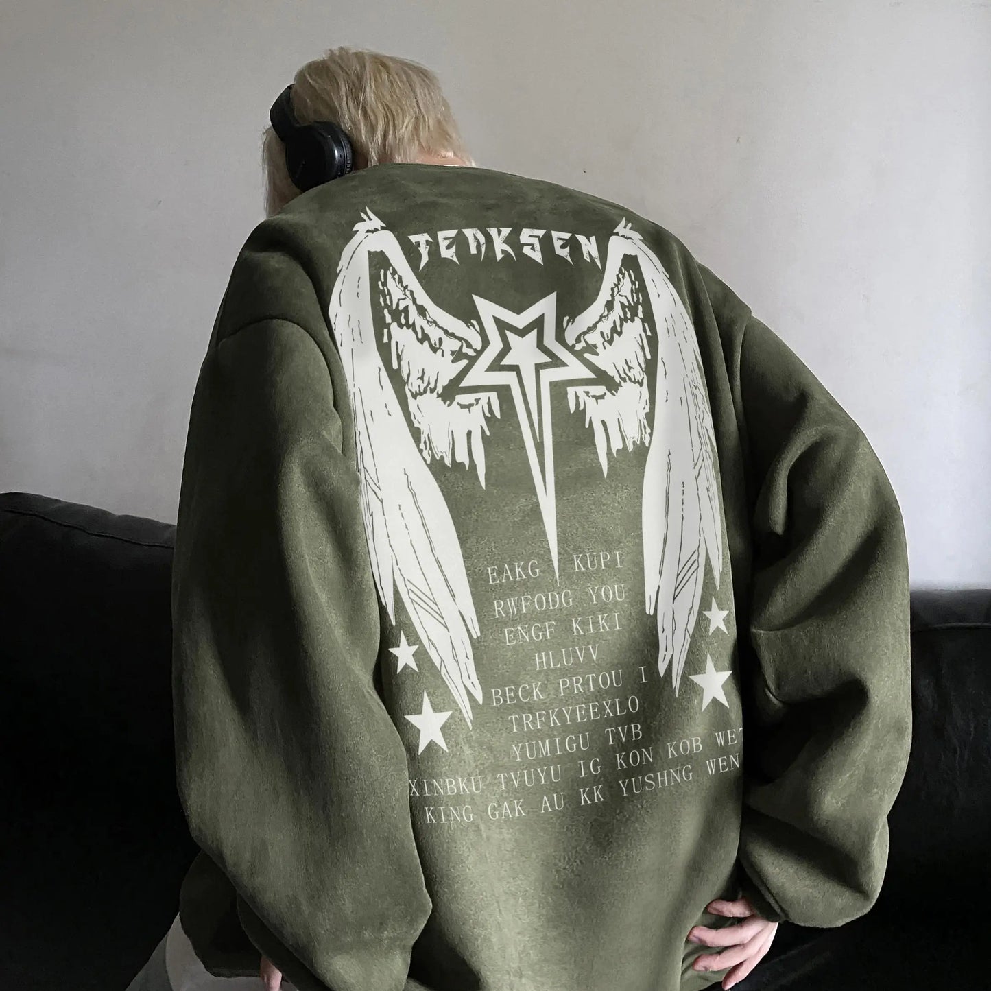 saferido High Street Men Sweatshirt Angel Wing Graphic Printed Gothic Style Pullover Sweatshirts Oversize Baggy Hip Hop Round Neck Hoodie