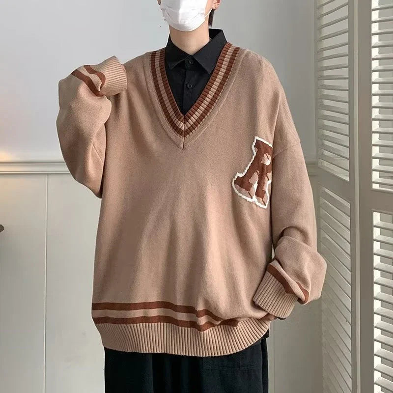 saferido Unisex Spring Autumn Oversize Pullover Sweater For Women Men Students College Japan Korea School DK JK Uniform Sweater Black