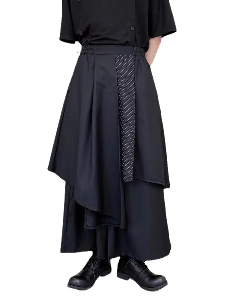 Men's Dark Irregular Pants Japanese Style Men Fashion Instagram Mixed Wind Streamer Kendo Samurai Culottes Party Dress Trousers