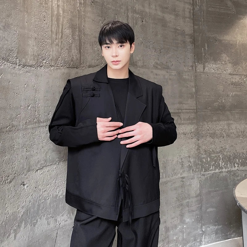 saferido Spring Streetwear Fashion Suit Collar Male Vest Casual Style Button Solid Color Vests Trendy Men's Clothing Niche Design
