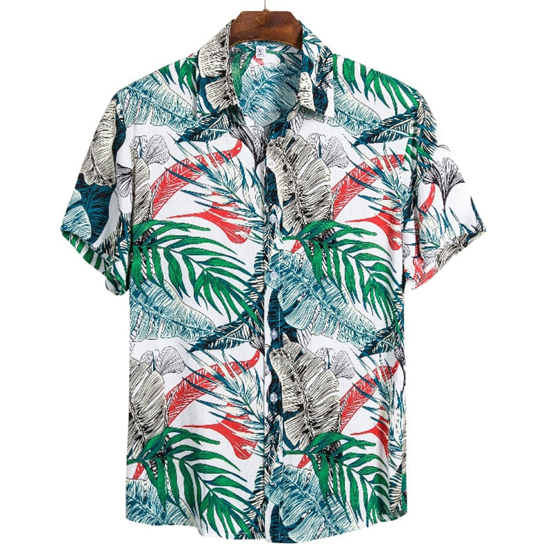 Men's Hawaiian Polyester Summer Short Sleeve Shirt Tropical Leaf 3D Pattern Printing Beach Male Shirts Casual Blouse For Men 5xl