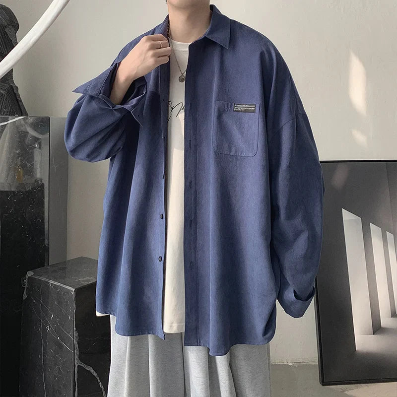 saferido men's spring and summer ins solid color long sleeve shirt men's Korean version trend basic style niche design shirt coat