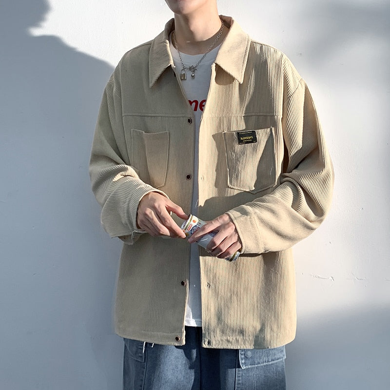 Art Style Men's Corduroy Long Sleeve Shirts Autumn Korean Shirt Woman Fashion Casual Oversize Shirt Coat Quality Clothing