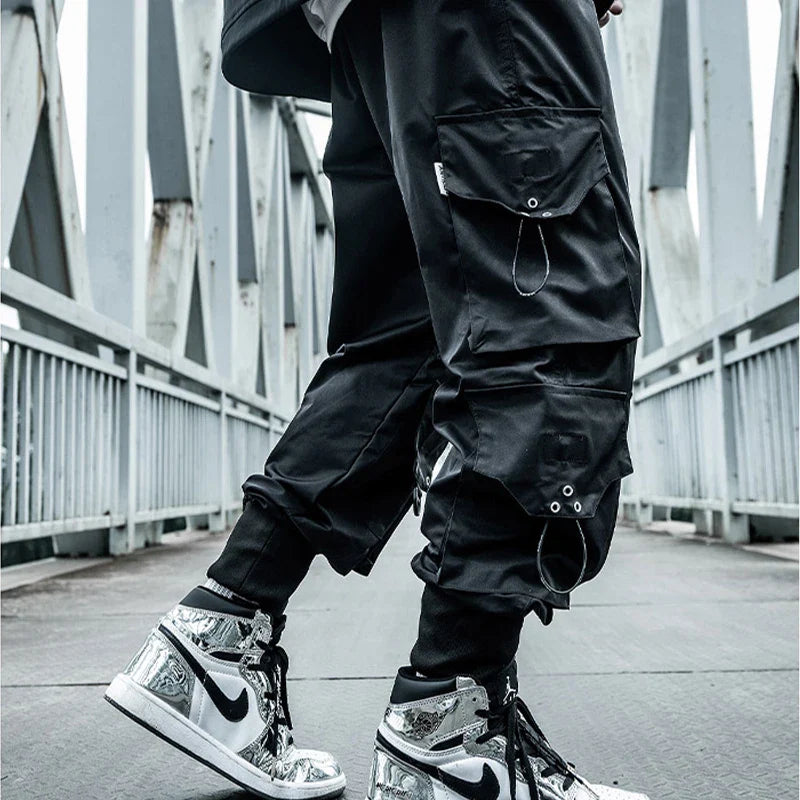saferido Black Cargo Pants Men Joggers Hip Hop Techwear Pants Hippie Cargo Trousers for Men Streetwear Plus Size Pockets Oversize