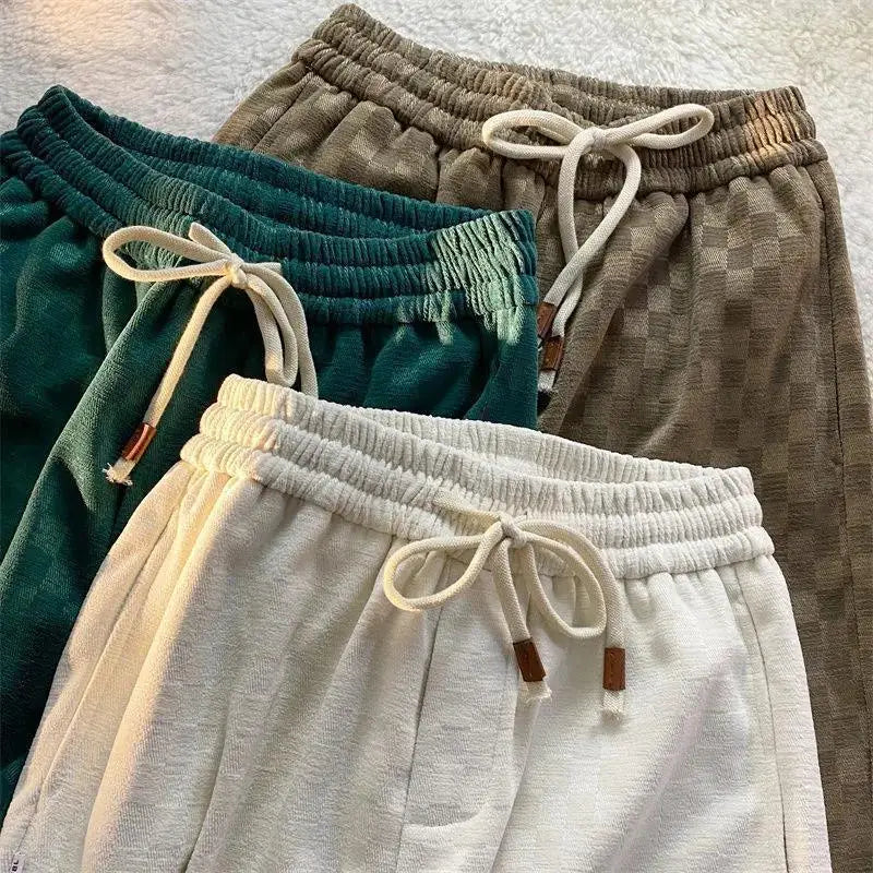 saferido Spring Autumn Plaid Printing Straight Pants Man Street Loose Casual Wide Leg Trousers Korean Style Motion Men's Clothing
