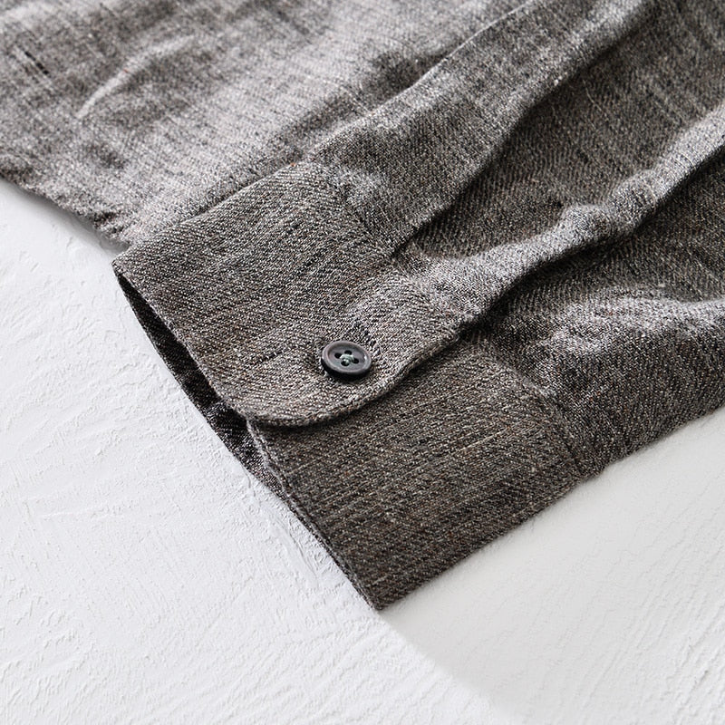 100% Pure Linen Shirts for Men Long Sleeve Casual Turn-down Collar Basic Classic Tops Male Fashion Solid Color Retro Clothing
