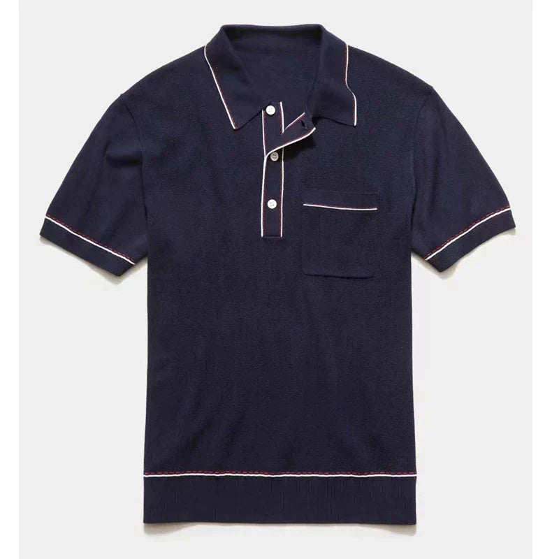 Men Spring Summer New Lapel Short Sleeve Polo Shirt Men's Plaid Knitted Patchwork Clothes Male Tops Casual Tees Shirt