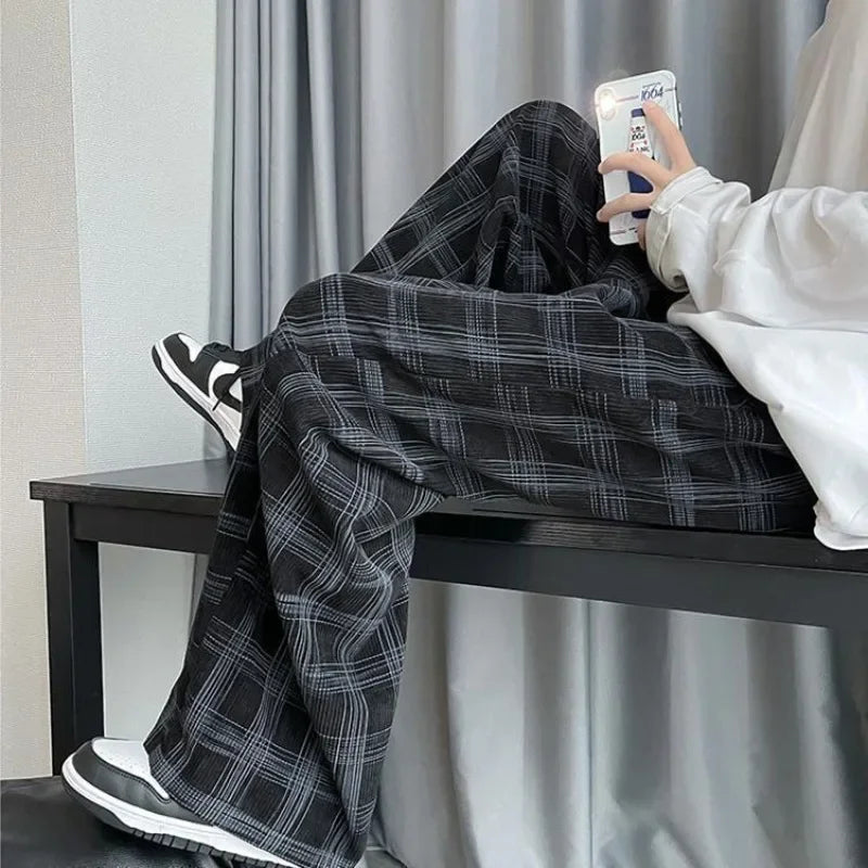saferido Check Trend Plaid Baggy Trousers For Men Loose Classic Korean Style Designer Clothes Big Size Harajuku Fashion Casual Pants Man