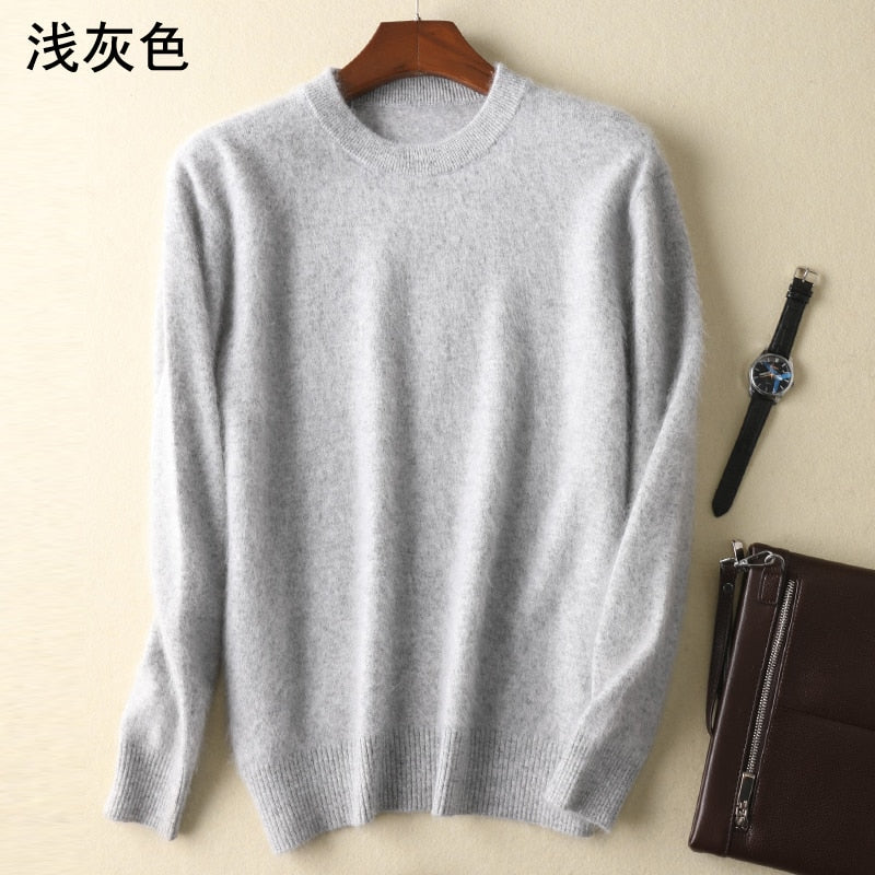 Men's 100% pure Mink Cashmere Sweater O-Neck Pullovers Knit Large Size Mink Sweater Winter New Tops Long Sleeve High-End Jumpers