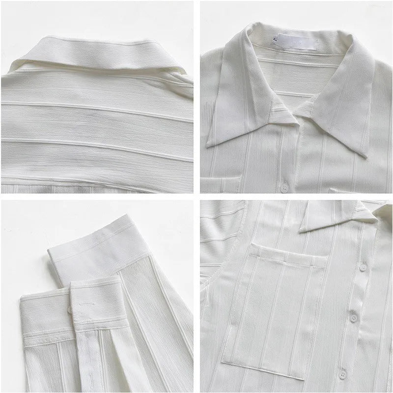 Men's Luxury Suit Collar Texture Shirt Vintage Casual Drapped Solid Color Button-down Long Sleeve Shirts for Men Spring Clothing