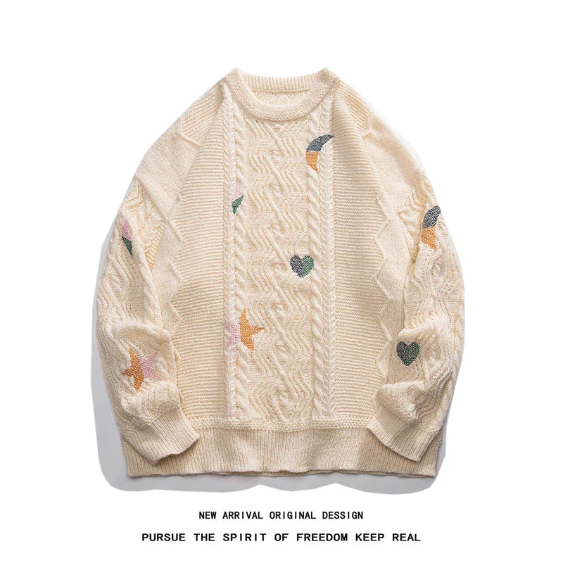 saferido Korean Style Round Neck Couple Sweater Autumn Winter New Men's Knitted Pullovers Embroidery Patterns Male Knitwear Clothing