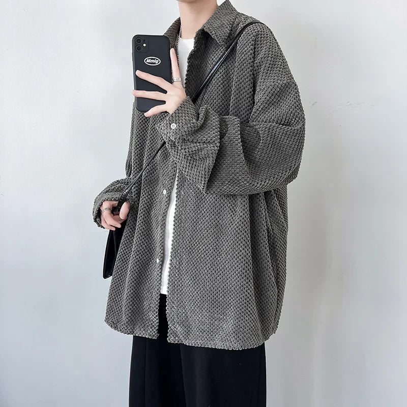 saferido Autumn Long Sleeved Shirt Men Oversized Fashion Casual Shirt Men Streetwear Loose Checkered Shirt Mens Vintage Shirts M-3XL