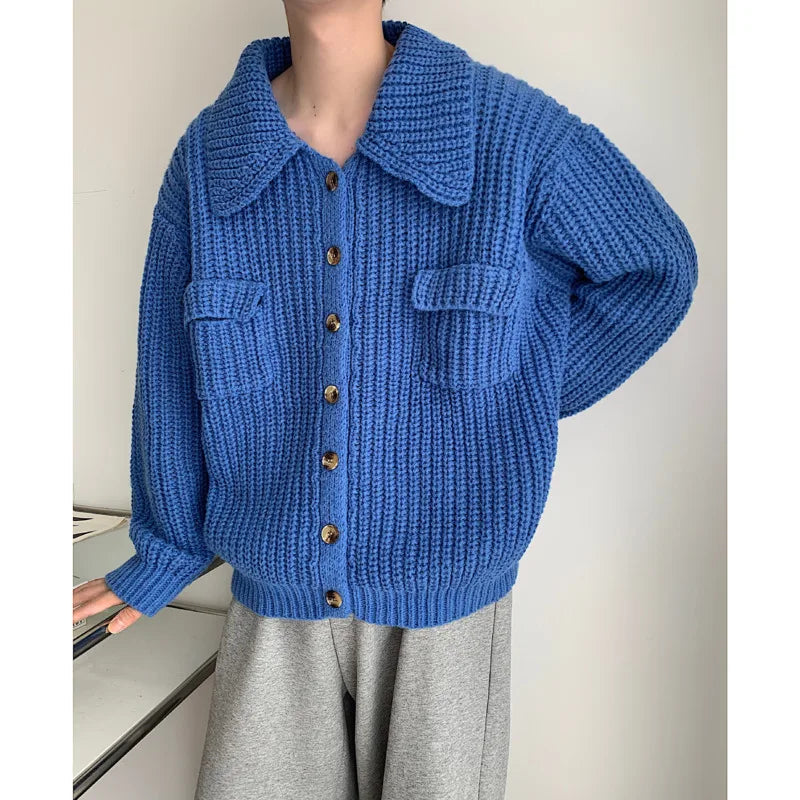 saferido Winter Thick Cardigan Sweater Men Warm Fashion Short Sweater Coat Men Korean Loose Lapel Sweater Cardigan Mens Jumper Clothes