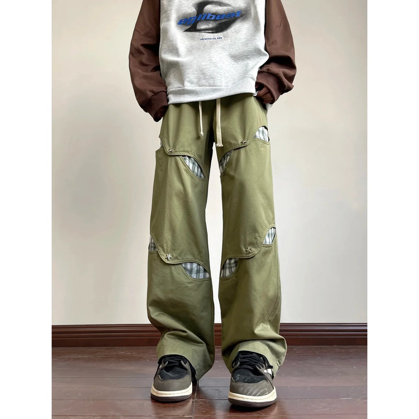 saferido American High Street Workwear Pants for Men's Hollow Out Casual Pants Autumn Fashion men trousers