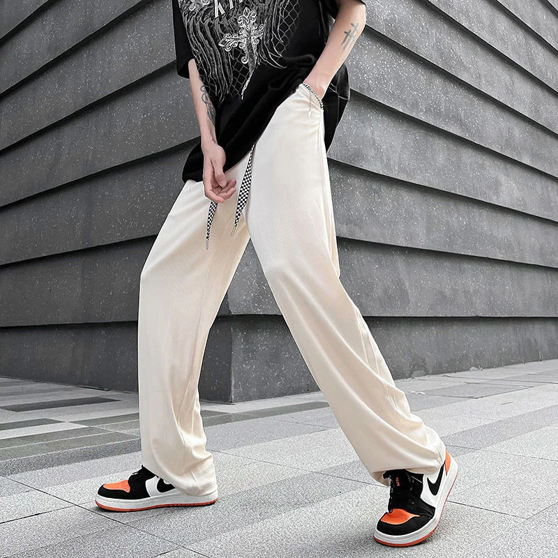 saferido Casual Ice Silk Mopping Pants Mens Four Seasons Fashion Sports Trousers Thin Solid Color Loose Straight Wide Leg Pants Oversize