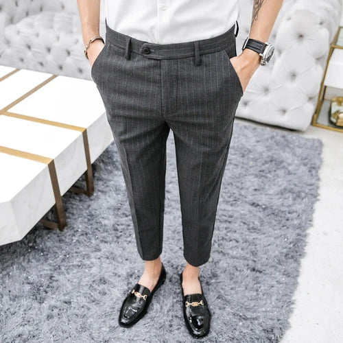 saferido Spring Formal Men's Suit Pants Fashion Casual Slim Business Dress Pants Male Wedding Party Work stripe Trousers Size 28-36