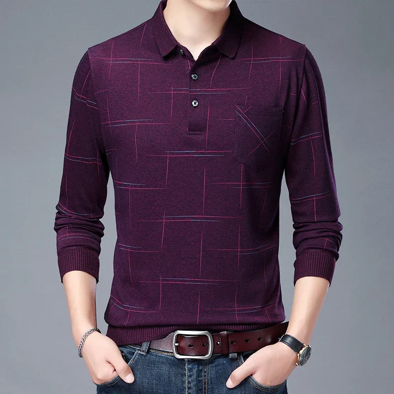 saferido Spring Autumn Polo Shirt Men Long Sleeve Business Causal Patch Designs Mens Turn Down Collar Polo Shirt Cotton Breathable Tees