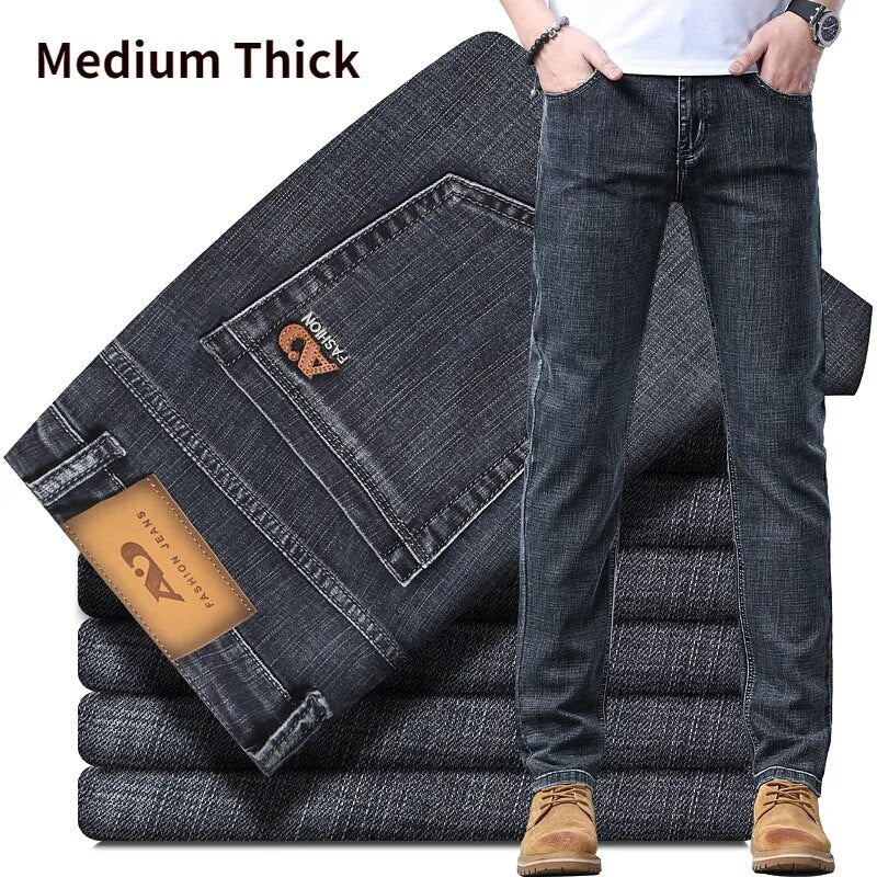 Autumn WInter Thick or Thin Materail Men's Luxury Clothing Classic Style Men Jeans Business Stretch Denim Male Trousers