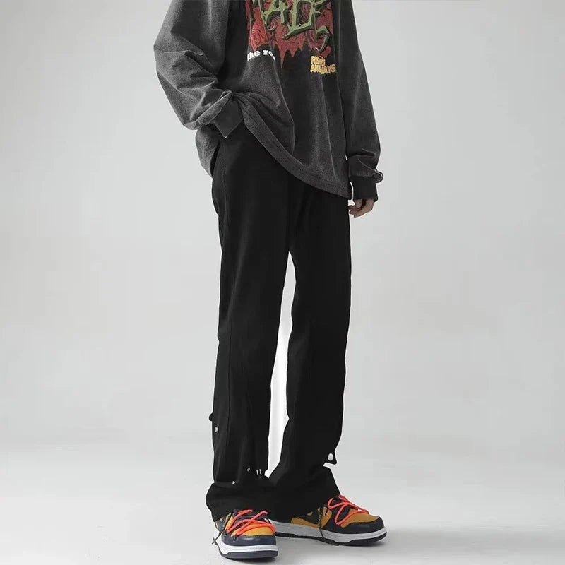 saferido Spring Autumn Vintage Harajuku Solid Pants Men Loose Fashion Trousers Y2K Pockets Patchwork Ropa Hombre All Match Male Clothes