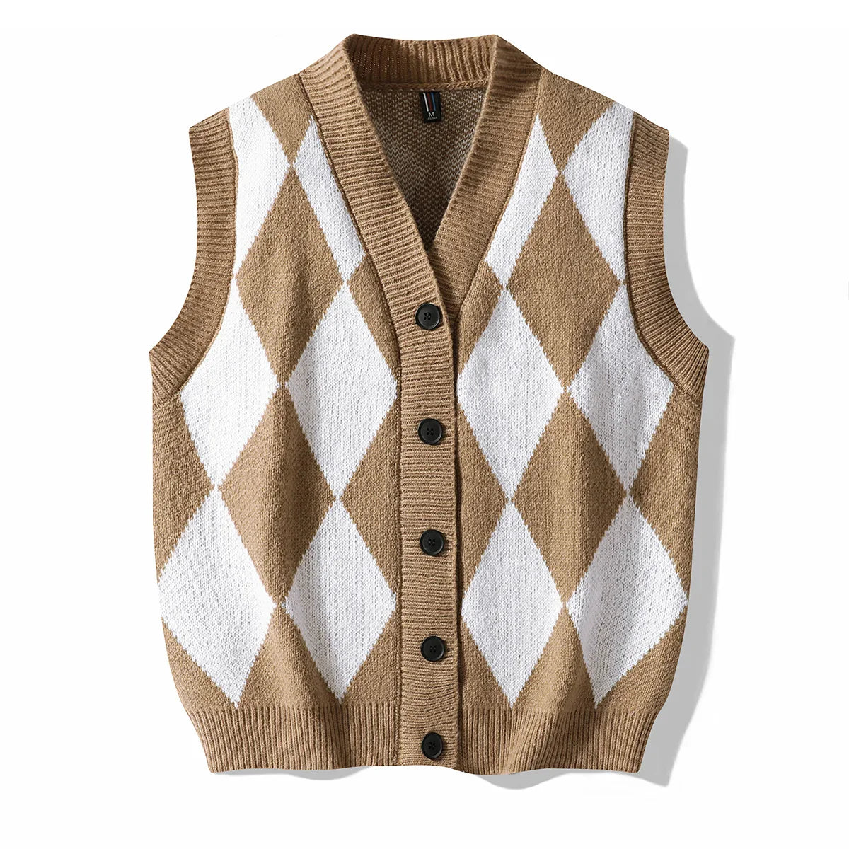 Men's Plaid Sweater Vest Sleeveless V-Neck Button Cardigan Vest Fashion Office Knitted Vest Classic Fit Tank Tops