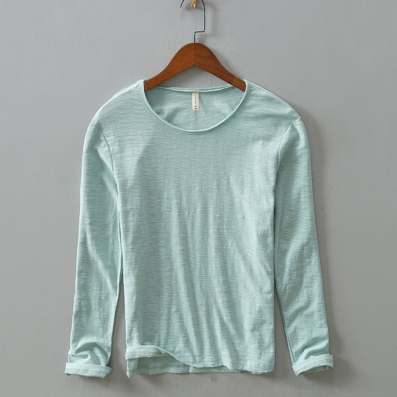 New Autumn Solid Color Long-sleeved T-shirt Men's Casual Bottoming T-shirt Male Cotton Crew Neck T-Shirt