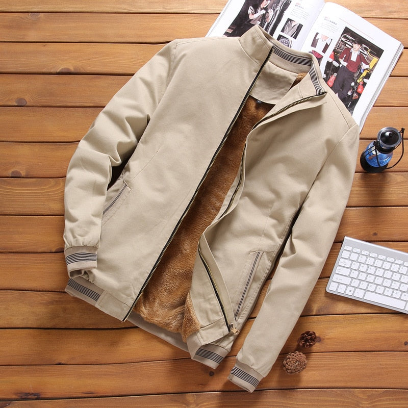 Autumn Winter Fleece Jacket Men Coat Jackets Solid Color Fashion Casual Coat Khaki Black Military Baseball Coats Clothing