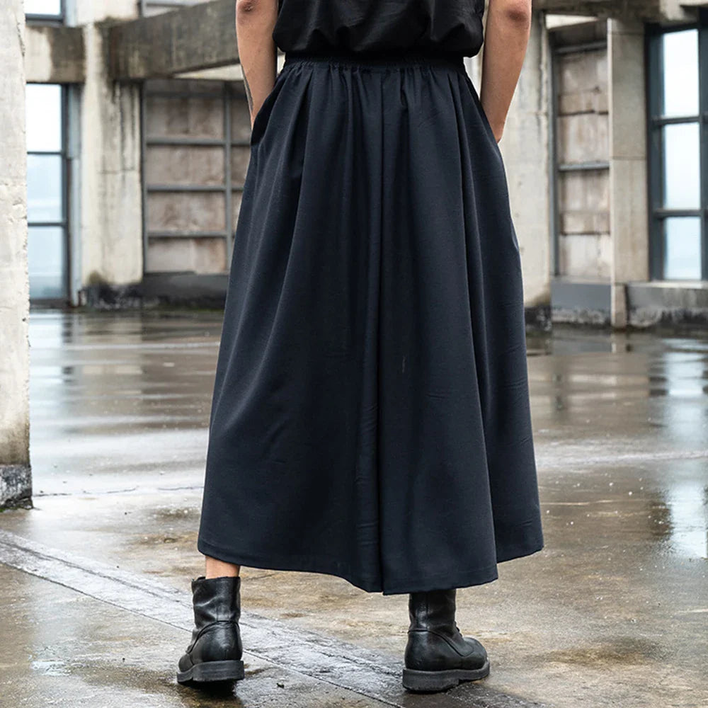 saferido Japan Streetwear Fashion Loose Casual Wide Leg Pant Men Punk Hip Hop Gothic Skirt Pants Black Harem Trousers Genderless Clothes