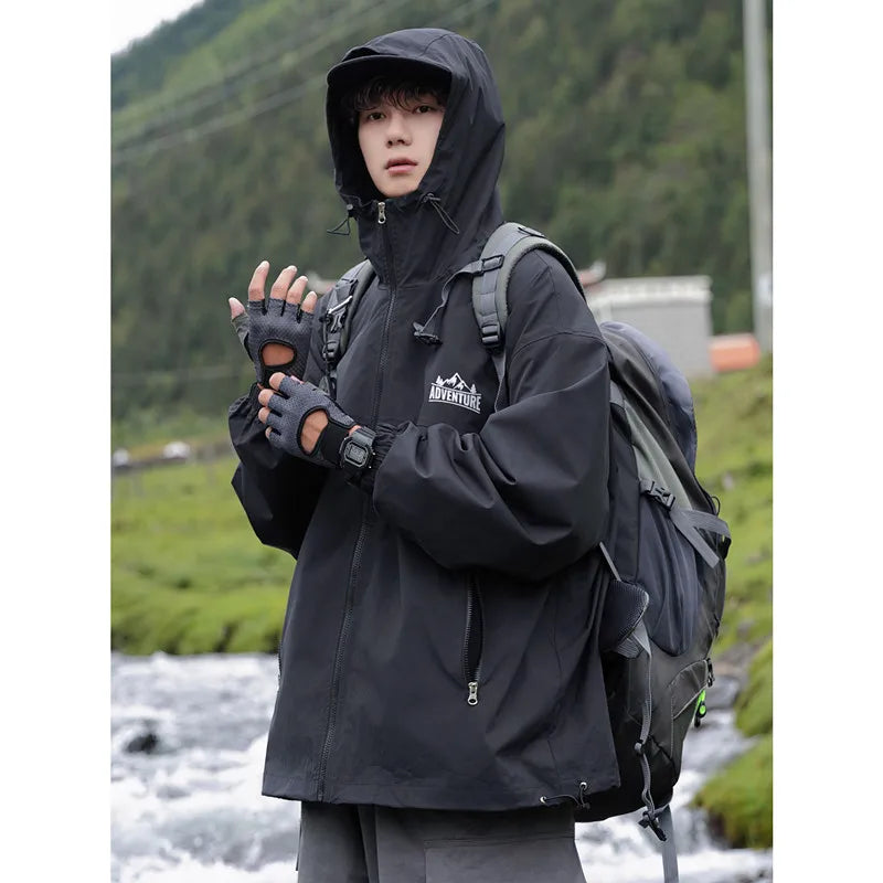 saferido New Spring Autumn Men's Jacket Lightweight Waterproof Single-layer Outdoor Windproof Travel Camping Coat Top Brand Clothing 3XL