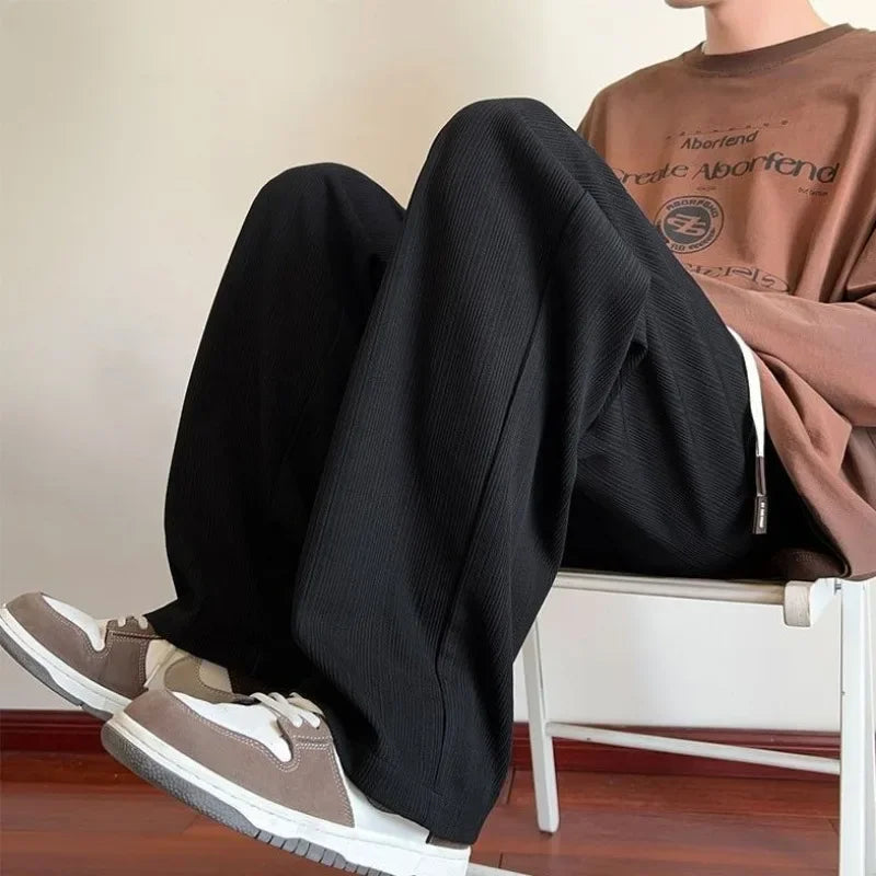 saferido Wide Leg Goth Draped Summer Male Sports Pants Trousers Thin Plain Straight Men's Sweatpants Training Slacks Harajuku Flated Gym