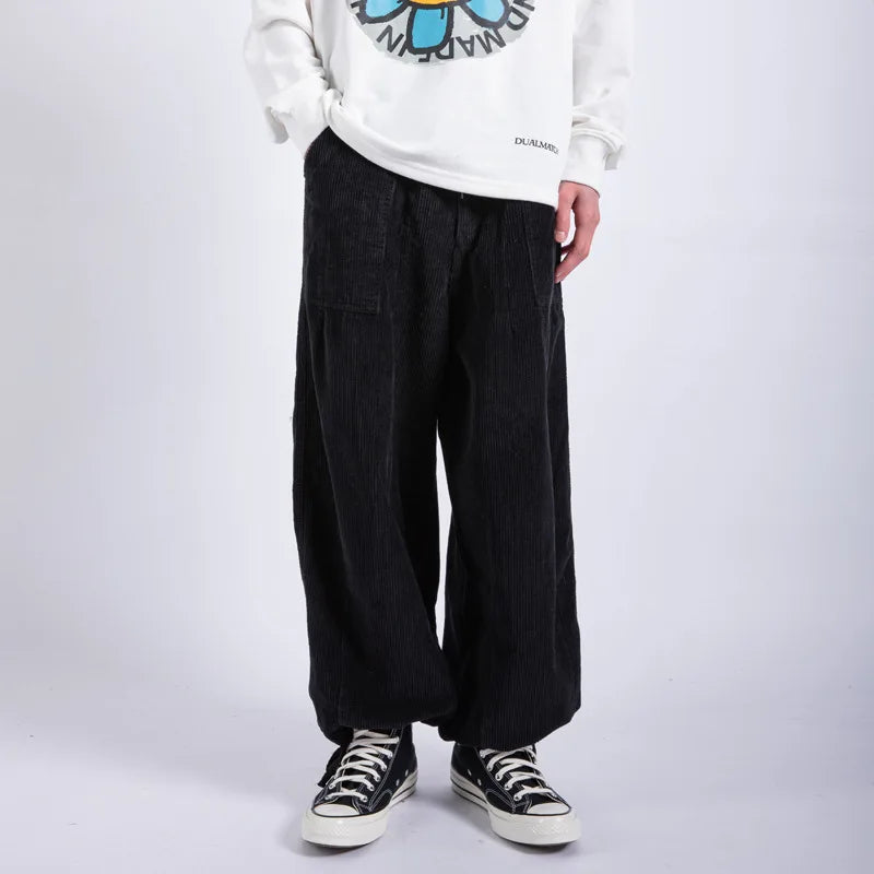 saferido Men Pants Casual Retro Harajuku Ins Fashion Trousers New High Street Baggy Wide-leg Pants All-match Corduroy Unisex Pantalones