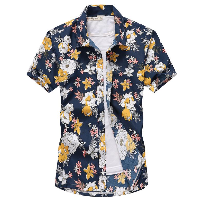 26 Colors Summer Fashion Mens Hawaiian Shirts Short Sleeve Button Coconut Tree Print Casual Beach Aloha Shirt Plus Size 5XL