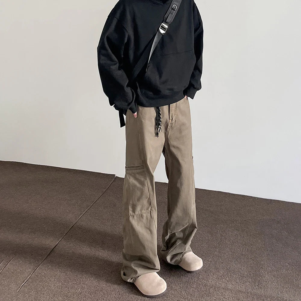 saferido Vintage Brown Jeans Men Baggy Flare Trousers Straight Leg Harajuku Streetwear Casual Fashion Loose Y2k Street Wide Denim Pants