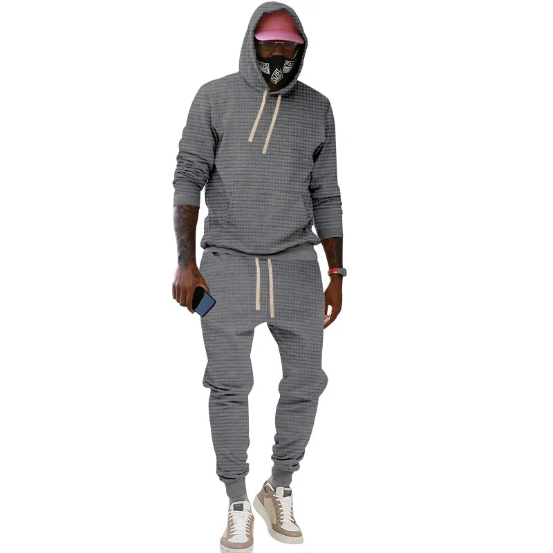 saferido New Spring and Autumn Men's Jacquard Hoodie Set Men's Leisure Sports Set Men's
