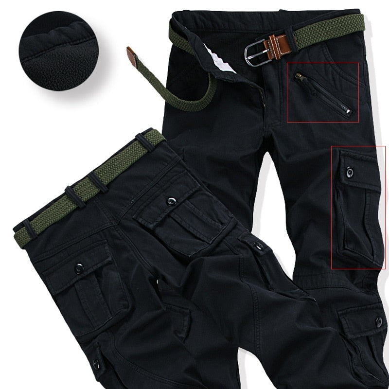 Men's Winter Pant Thick Warm Cargo Pant Casual Fleece Pocket Fur Trouser Plus Size Brushed Fashion Loose Baggr Worker Male