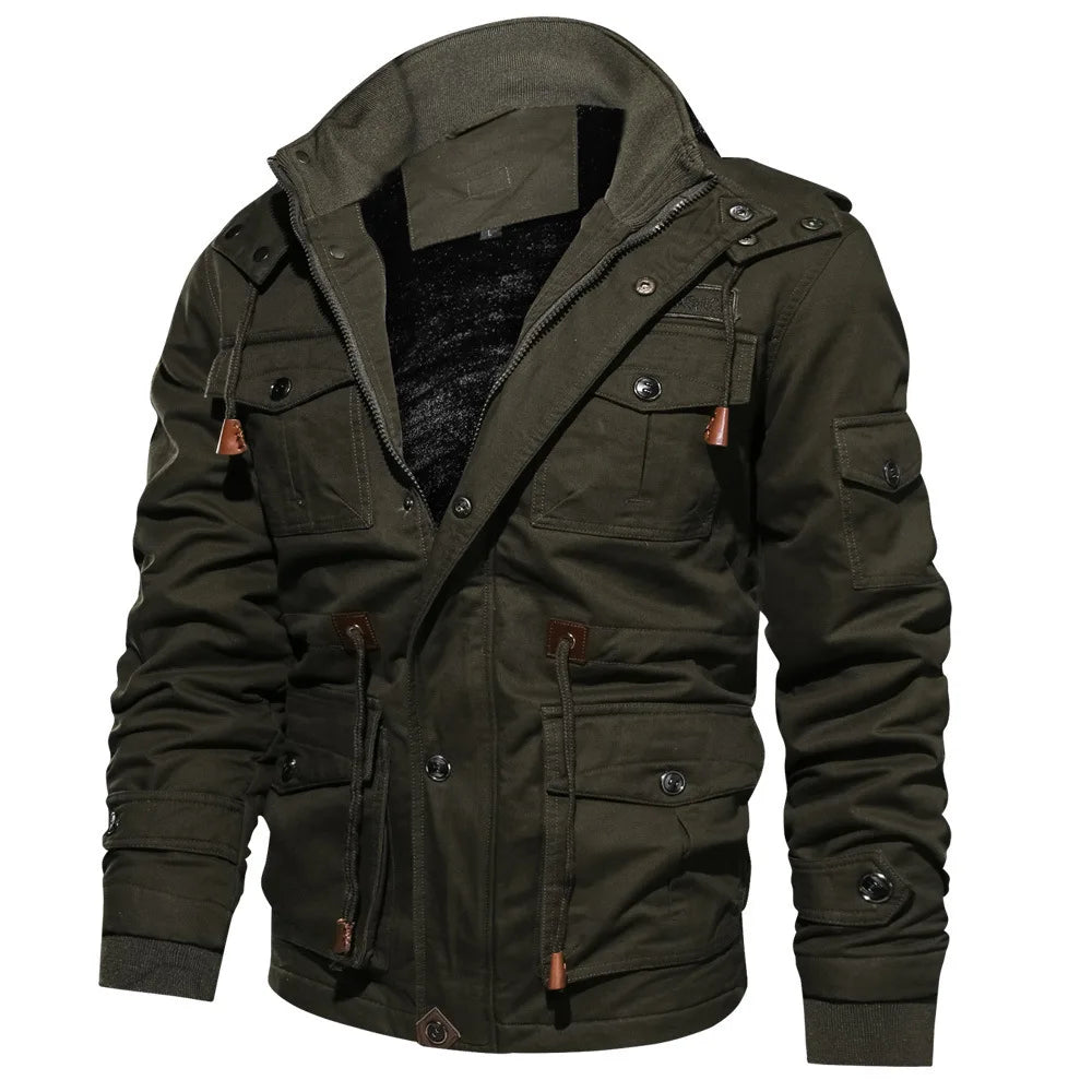 Male Winter Fleece Jacket Men Casual Thick Thermal Coat Army Pilot Jackets Air Force Cargo Outwear Hooded Jacket Mens Clothes