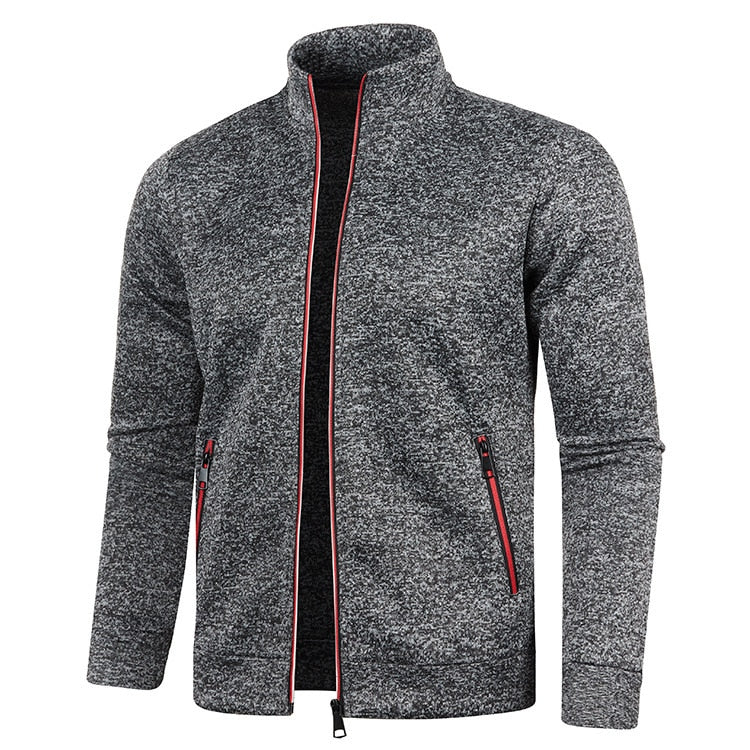 Autumn Winter Men's Zipper Knit Long Sleeves Thin Cashmere Fashion Top Sweater Coat
