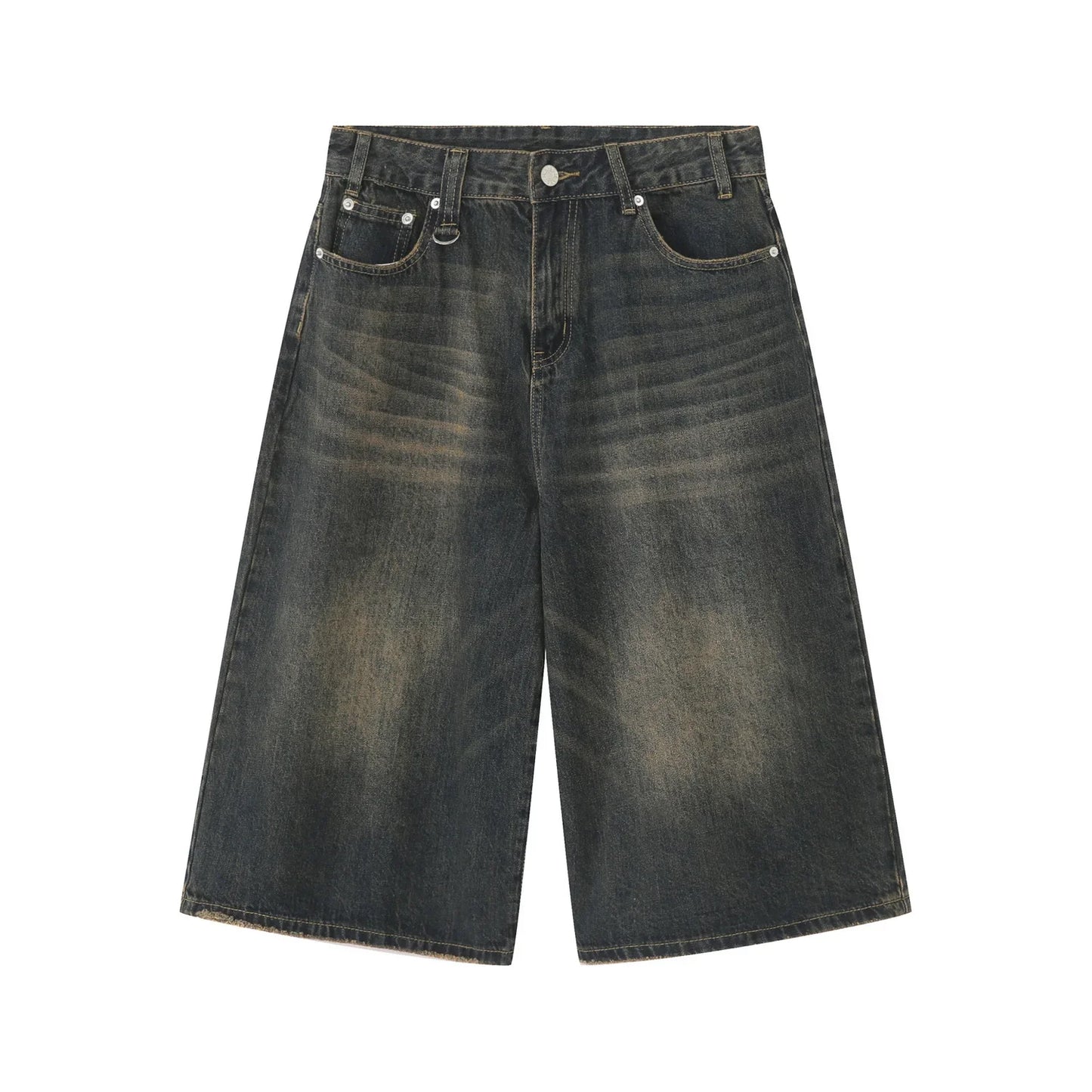 Denim Jeans Men Summer Contrast Color Loose Calf-length American Style High Street Stylish All-match Males Trousers College New
