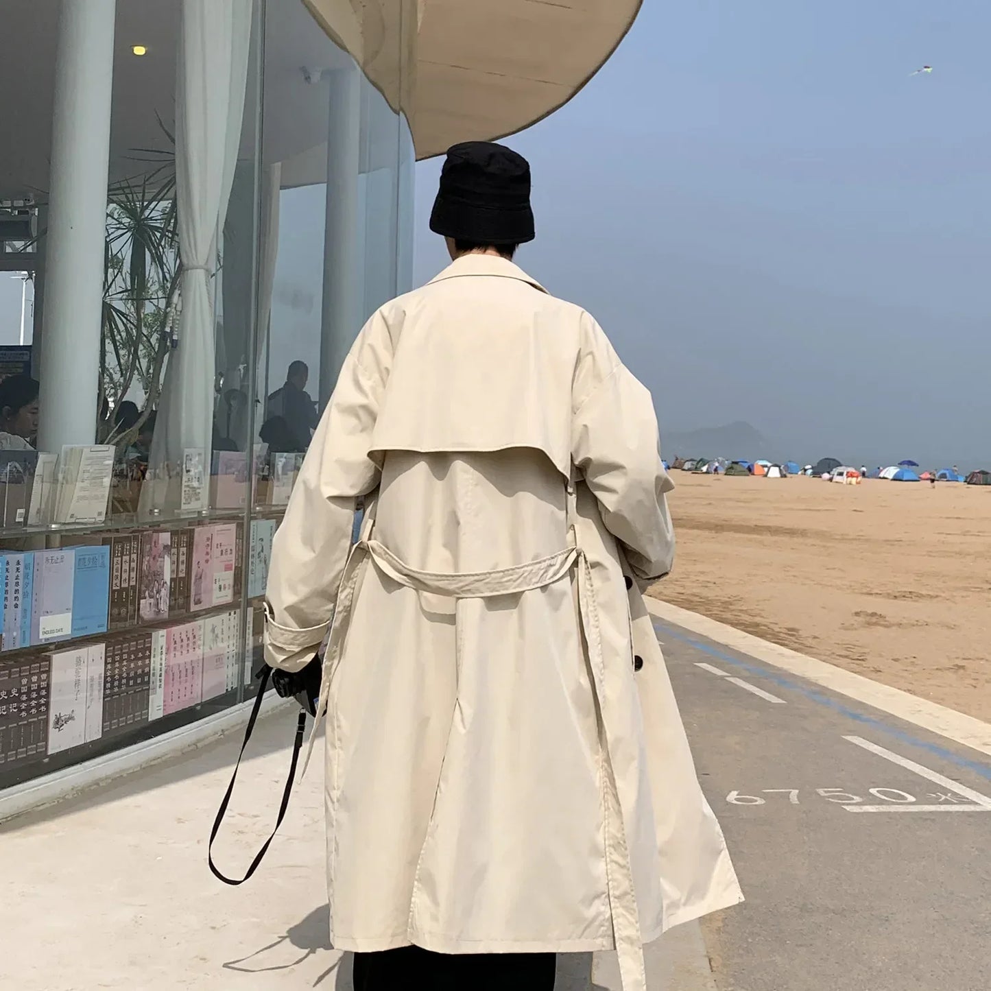 saferido Korean Style Trench Men Coat Trendy Streetwear Windbreaker Trenchcoat Solid Business Casual Streetwear Loose Long Overcoat