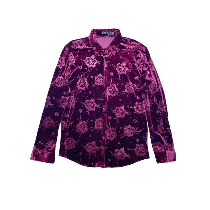 Camisa Masculina Autumn Winter Luxury Print Men's Social Shirt Long Sleeve Slim Elegant Velvet Shirts For Men Clothing Formal