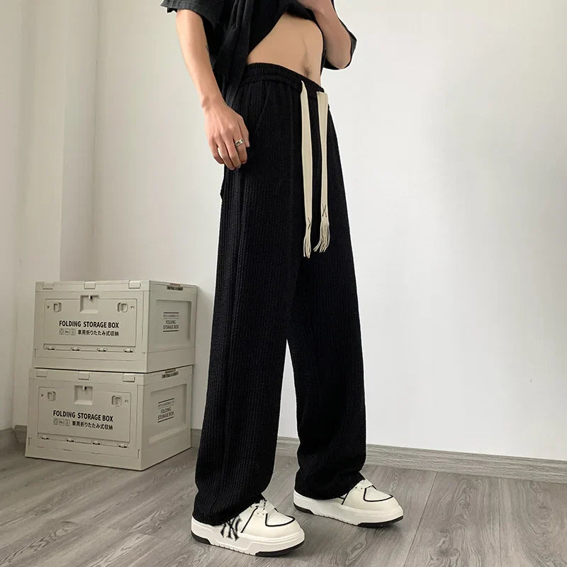 saferido Summer Pleated Pants Men Fashion Oversized Wide Leg Pants Men Japanese Streetwear Hip Hop Loose Straight Pants Mens Trousers