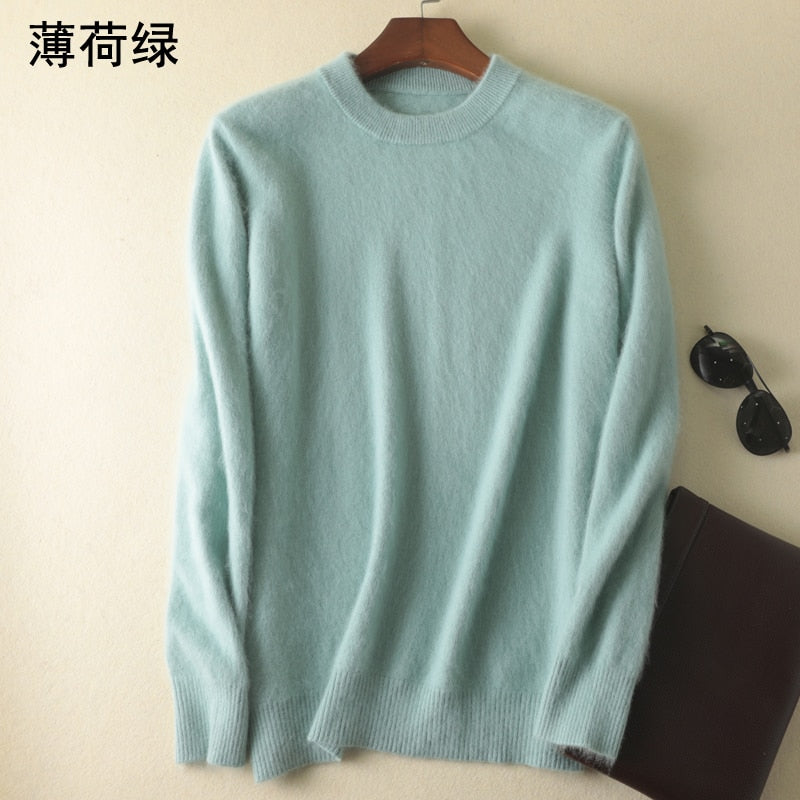 Men's 100% pure Mink Cashmere Sweater O-Neck Pullovers Knit Large Size Mink Sweater Winter New Tops Long Sleeve High-End Jumpers