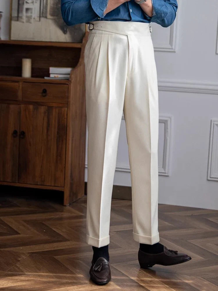 England Style Naples High Waist Straight Suit Pants For Men Spring Autumn Fashion Business Casual Trousers Clothing