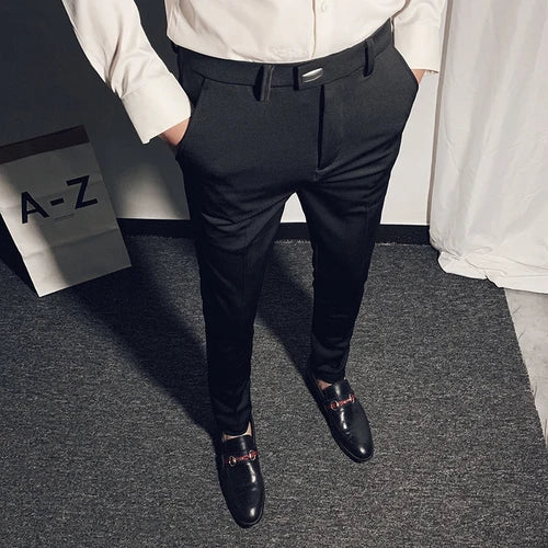 saferido Men's Suit Pants Spring and Summer New High-quality Slim Pants Fashion Casual Nine-point Pants Men's Clothing Formal Trousers