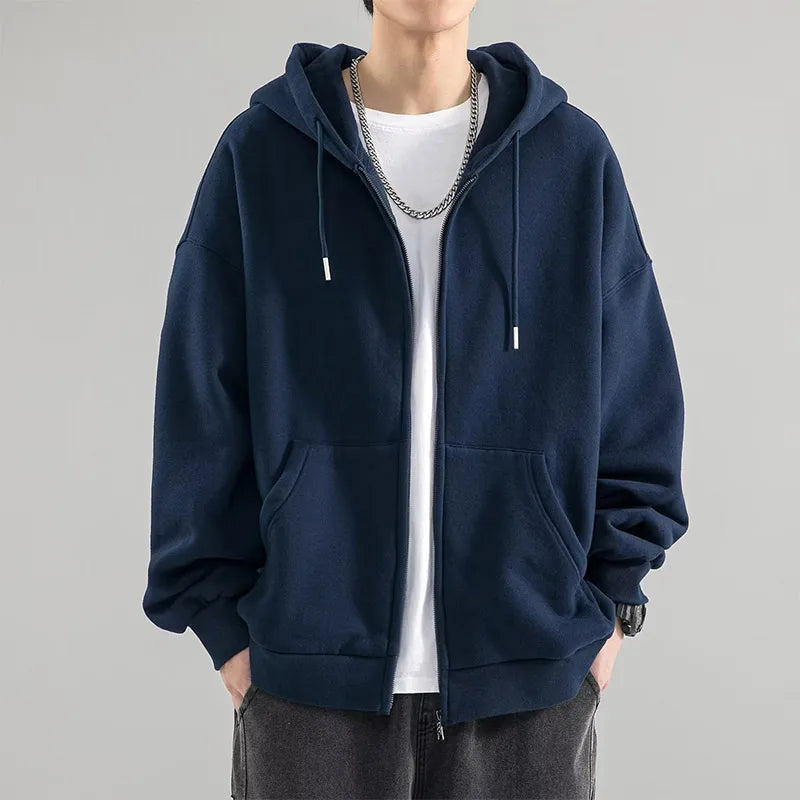 New Men's Jacket Sweatshirt Autumn Casual Solid Zipper Pocket Hoodie Loose All-match Trend Tracksuit Cardigan Oversize Top