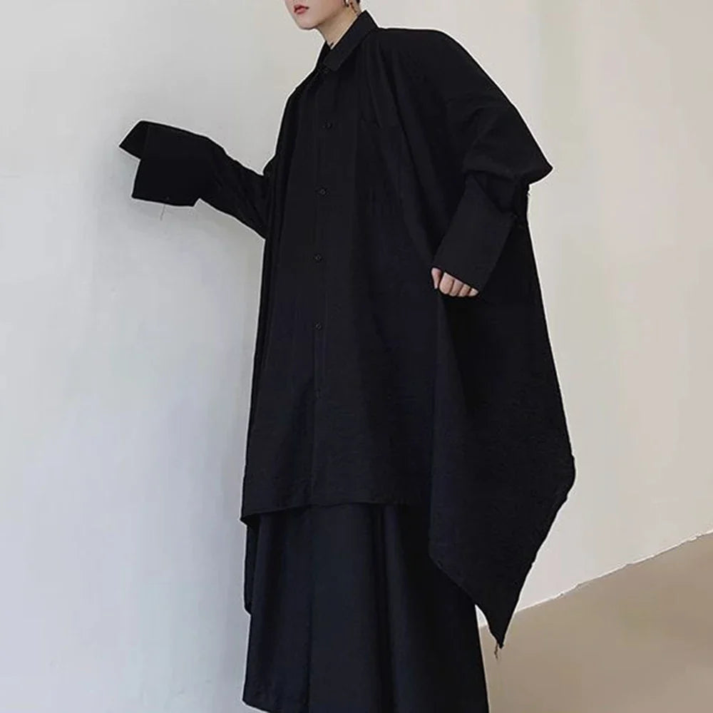 saferido Mens Harajuku Irregular Shirt 2024 Spring New Fashion Goth Handsome Loose Oversized Lapel Fashion Long Sleeve Cloak Unisex