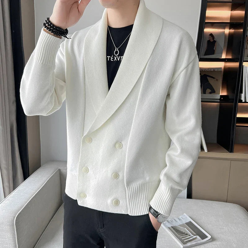 saferido Double-Breasted Cardigan Sweater Men Spring Clothes Knitted Sweater Coat Pure Color Men Casual New Slim Fit Brand Clothes