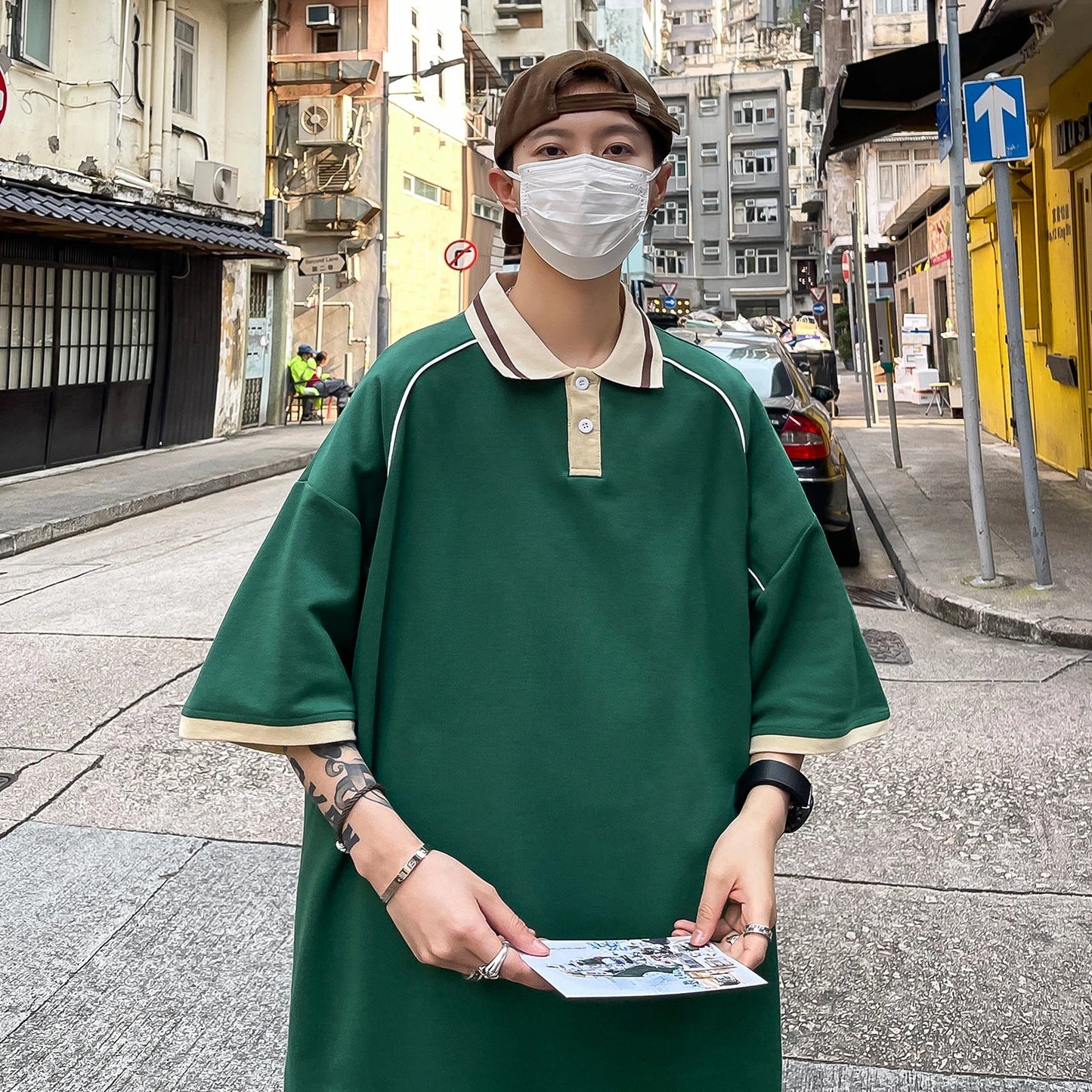 saferido Korean Style Man Polo Shirt Fashion Oversized Patchwork Short Sleeve Turndown Men's Shirts Fashion Streetwear Polos for Men